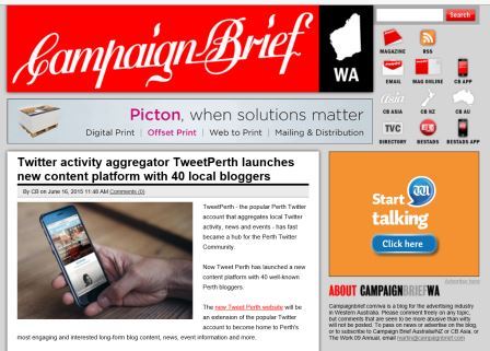 Tweet Perth featured in Campaign Brief