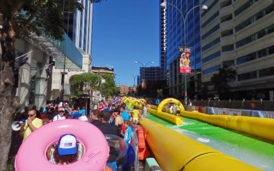 Backyard water slide on steroids (Slide Street Perth 2014)